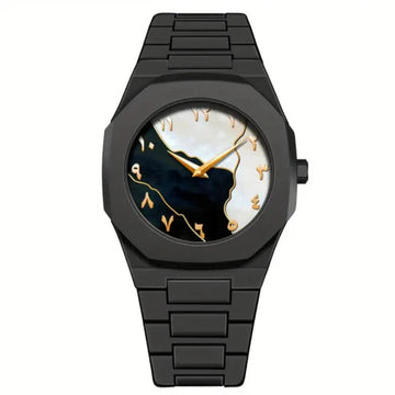 Arabic premium watch with balck&white combination golden needles