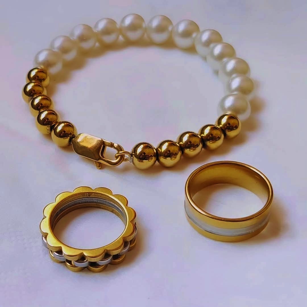 Golden Elegance Set – 1 Bracelet &amp; 2 Rings
